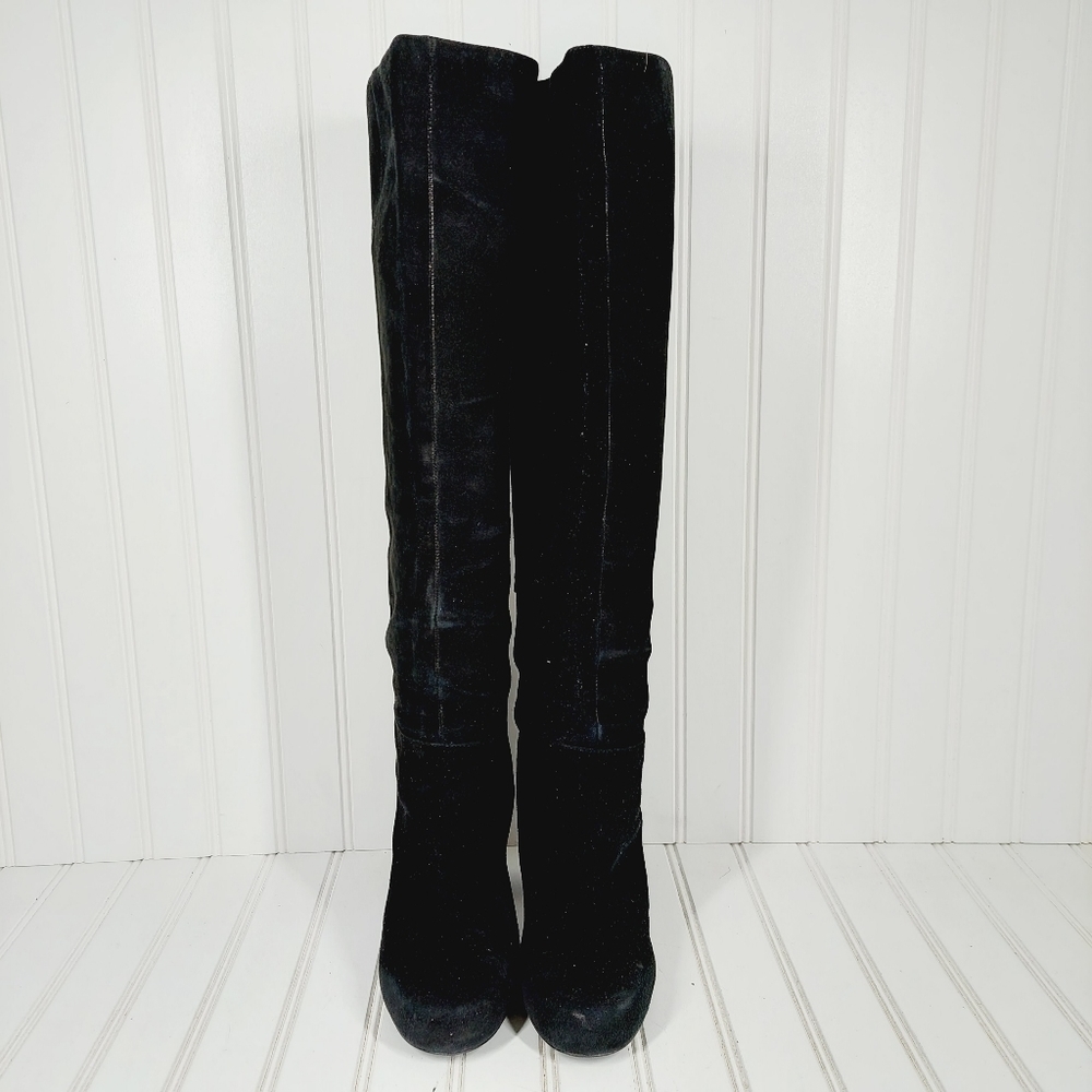 Nine West Camelot Knee High Black Suede Leather High Heeled Boots F760 - Picture 3 of 14